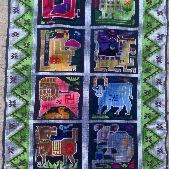 Chinese Zodiac Wall Hanging Bright Rainbow Textile Art Handmade VIntage - Picture 13 of 14